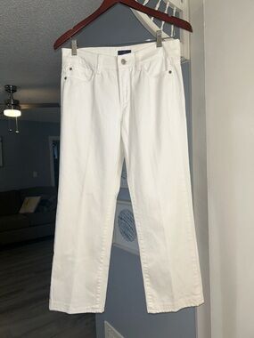 NYDJ Women’s Petite Size 4P Straight Leg Crystal Embellished Pockets White Jeans